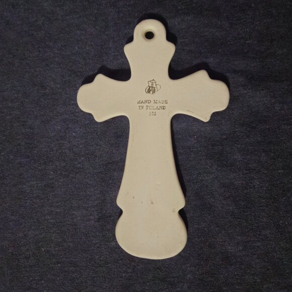 Polish pottery Cross 7 3/4” long spring pattern hand made in Poland - Picture 2 of 4